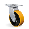 Rueda Schioppa modelo PE con soporte metálico y rodadura de poliuretano amarillo